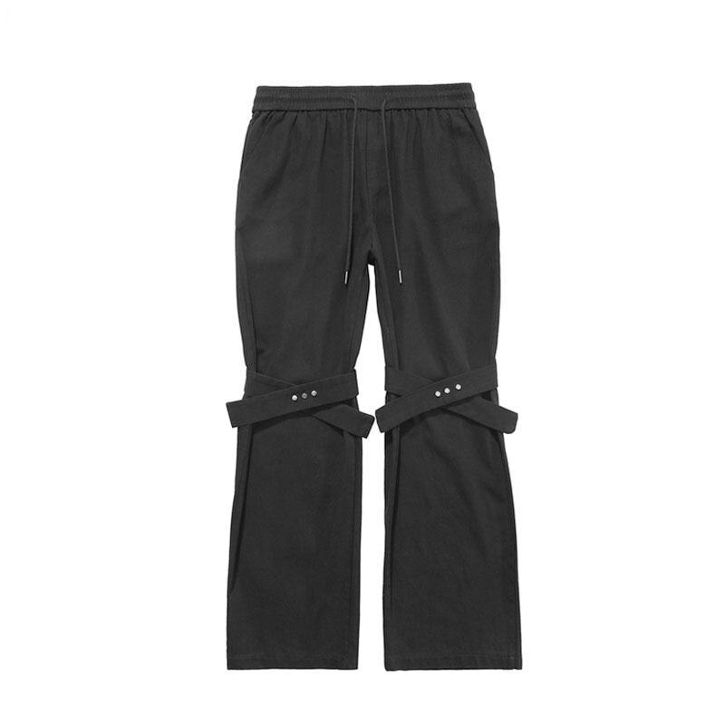 Pantalones acampanados con correa en la rodilla para hombre, ropa de calle de camuflaje, holgados, a la , Hip Hop