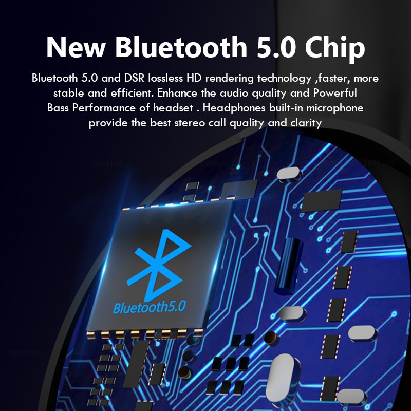 HiFi Stereo Bluetooth Headphone with Mic Foldable Wireless Headset Gaming Earphone for Phone Tablet Support FM Radio and TF Card