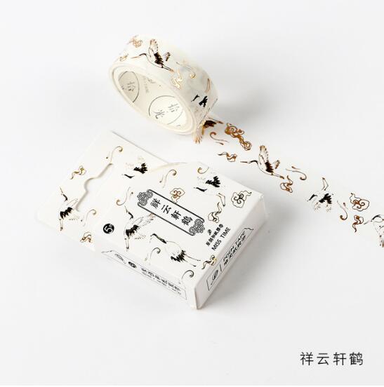 Chinese Retro Divine Gold Foil Pattern Crane Gilding Washi Tape DIY Scrapbooking Sticker Label Masking Tape School Office Supply: 7