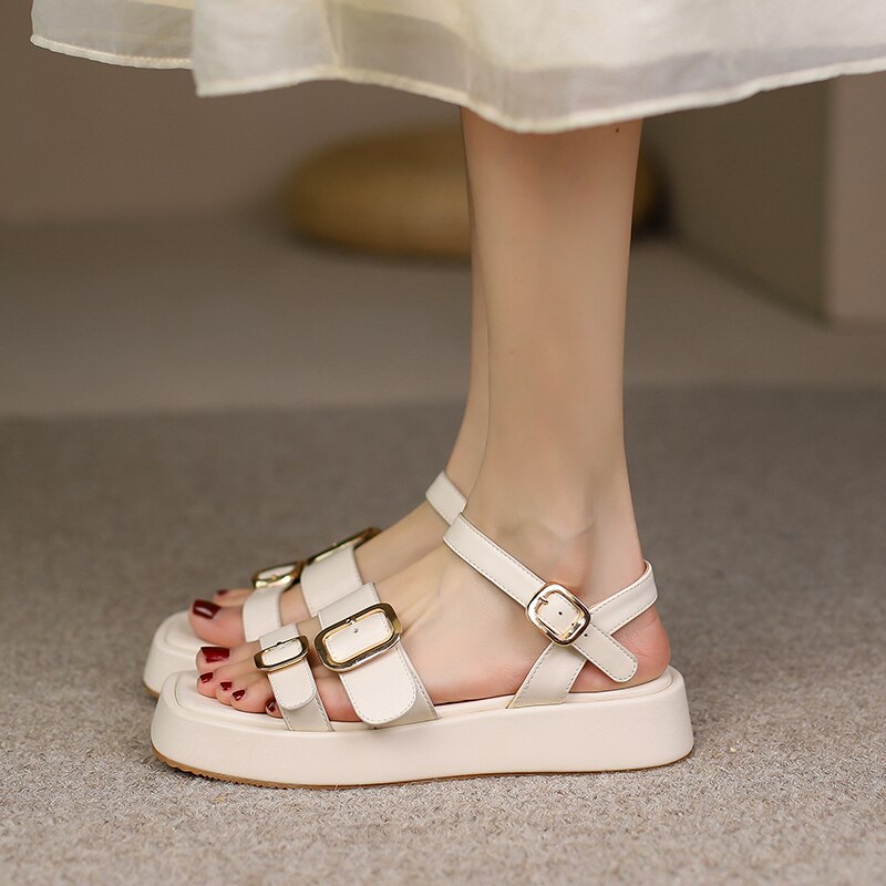 2022 Wedge Female Platform Buckle Strap Street Summer Shoes Punk Beach Wedges Women Sandals Chunky Sandalias De Mujer Plus size: Beige / 44