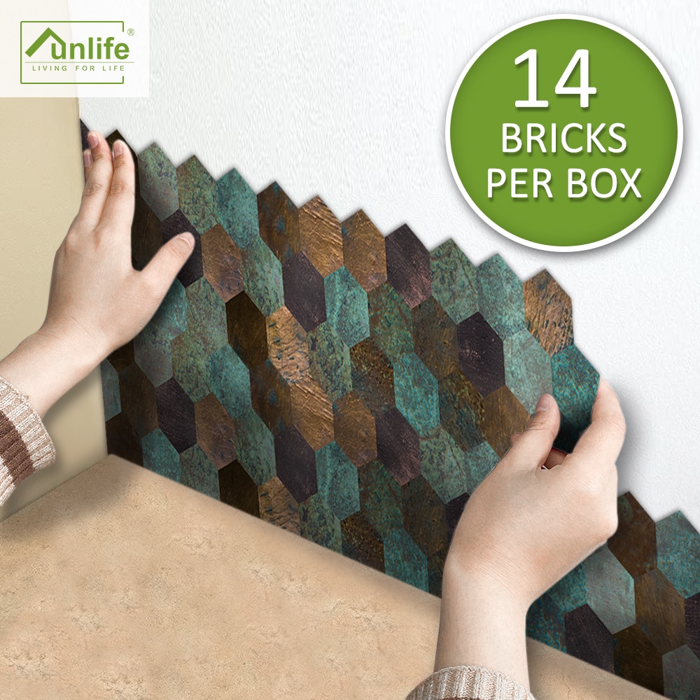 Funlife® AMERICAN STYLE™14pcs Hexagon Copper Metal Backsplash Waterproof Tile Stickers Floor Makeover Sticker furniture Bathroom
