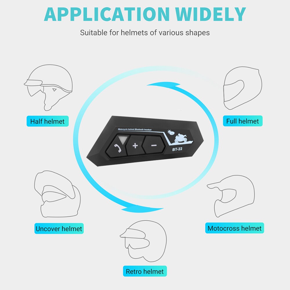 Helmet Intercom Motorcycle Bluetooth 5.0 Wireless Hands-Free Telephone Call Kit Stereo Anti-Interference Interphone Music Player