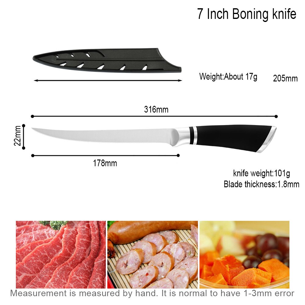 Damask Japanese Kitchen Knife Set Economical Stainless Steel 3Cr13 Sharp Blade Non-Slip Handle Chef Knife Set Cooking Knives: 7 inch Boning