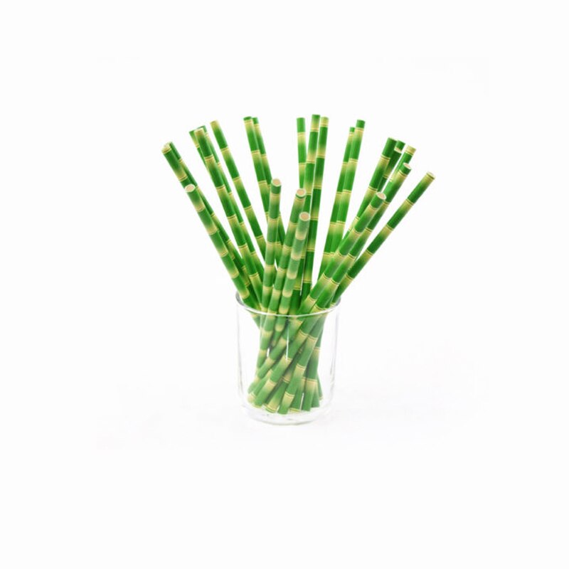 25 stuks groene bamboe print tiki papieren rietjes milieuvriendelijke papieren drinkrietjes voor bruiloften verjaardagen bar/pub feestbenodigdheden