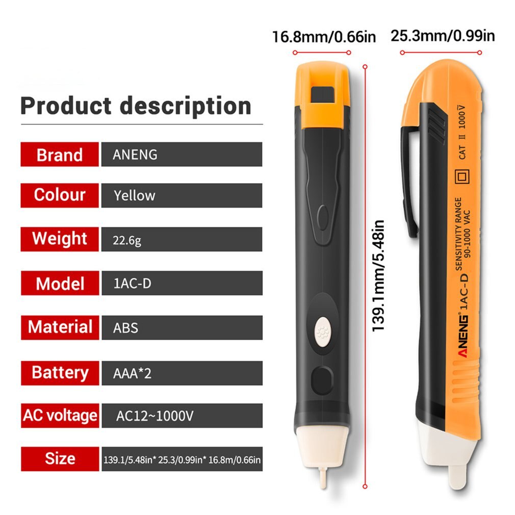 1AC-D Ac Stroomspanningsdetectors Test 12-1000V Non-contact Tester Pen Tester Meter Volt Huidige Elektrische Test potlood