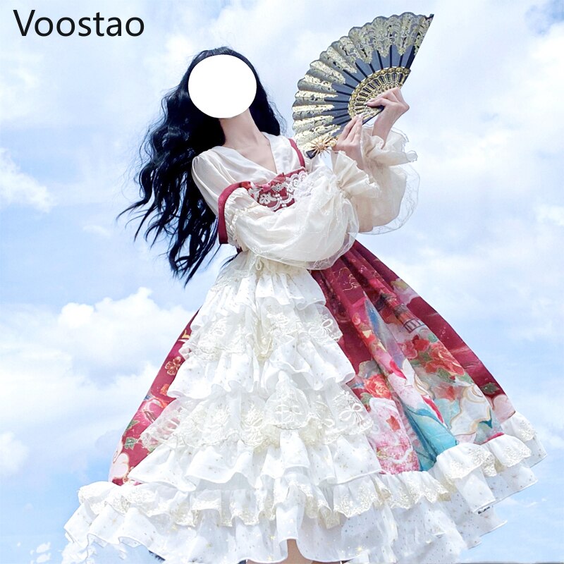 Robe Lolita JSK en dentelle pour filles, tenue de princesse sans manches, Vintage, Chic, imprimé, nœud, mignon