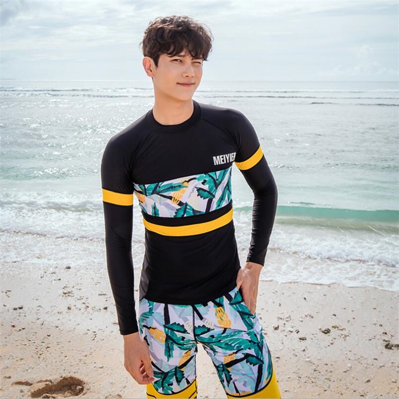 MEIYIER korean rashguard man plus size 3XL surfer clothing mens rash guard swim shirts top+pant+short surf suit