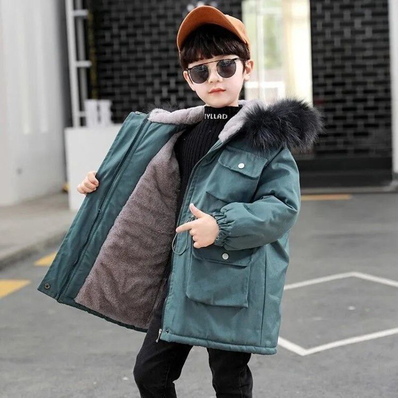 Meninos roupas 2021 novo inverno quente jaqueta crianças além de veludo grosso casacos preto azul com capuz jaquetas roupas adolescentes crianças outerwear