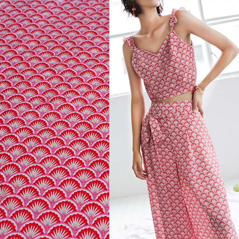 Halve meter geometrische fan afdrukken chiffon stof voor jurk broek shirt dame kledingstuk T880