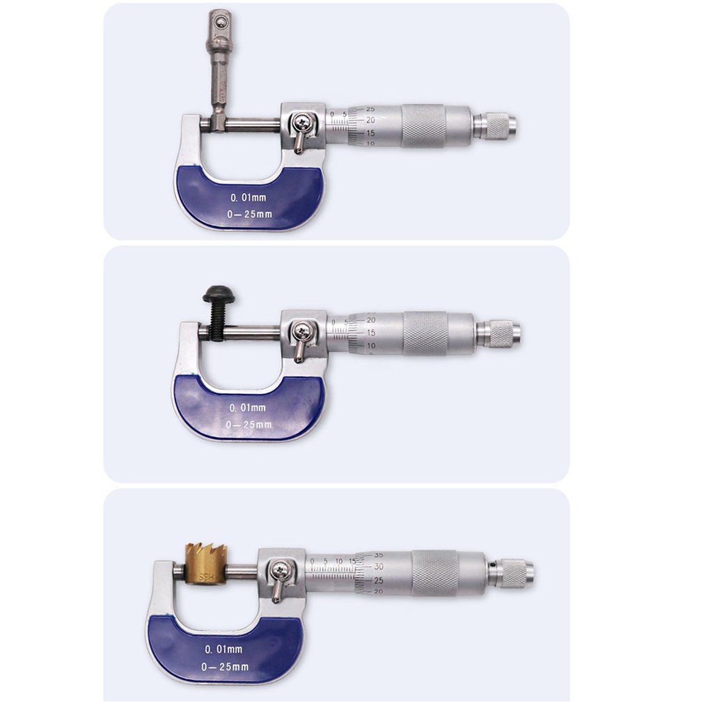 Handheld Precision Outside Micrometer 0-25mm/0.01mm Gauge Vernier Caliper Meter Carbide Tip Measuring Tools