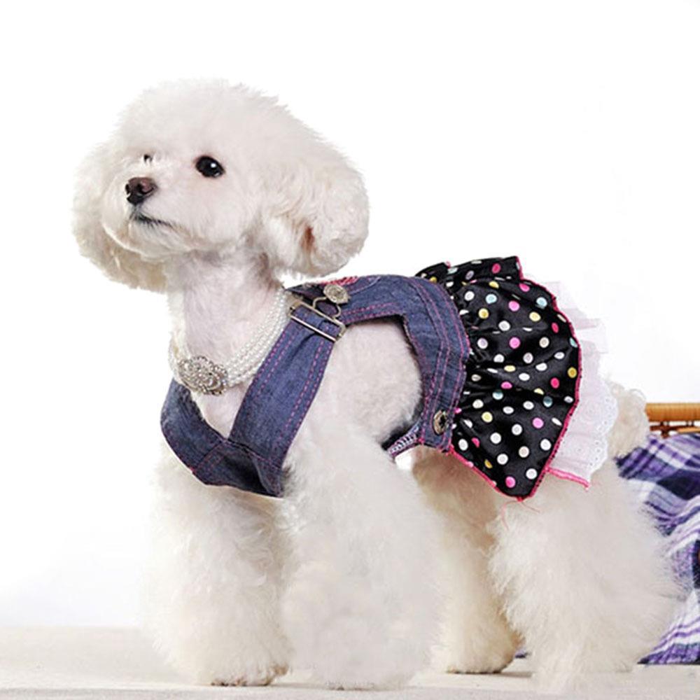 Vestido de verano para perro, falda con correa para gato, ropa para cachorro de lunares, tallas XS S M L XL