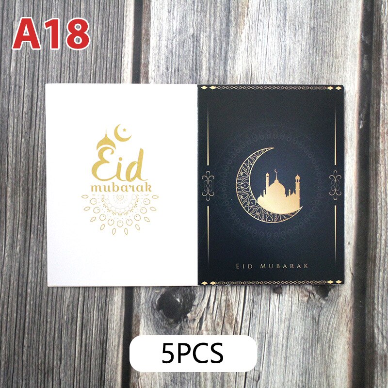 5pcs/set EID MUBARAK Greeting Card Muslim Eid Mubarak Ramadan Blessing Card Ramadan Decoration Festival Card Wish Card: A18