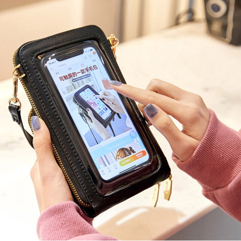 Transparante Tastbaar Telefoon Pocket Schoudertassen Voor Vrouwen Handtas Dames Kleine Crossbody Bag Pu Leer Vrouwelijke Messenger Purse