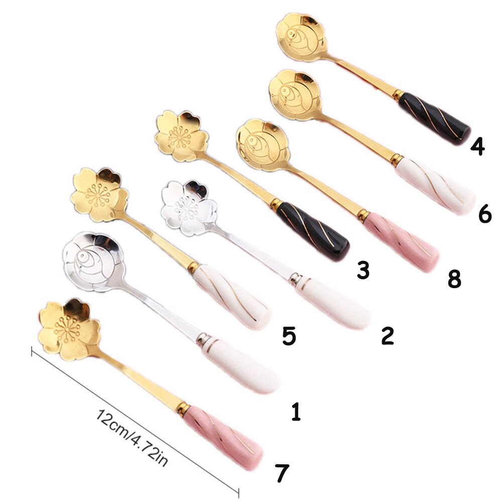 Ceramic Handle Flower Shape Spoon Stainless Steel Tea Coffee Spoon Teaspoons Coffee Stirring Spoon Coffee Accessorie Tableware