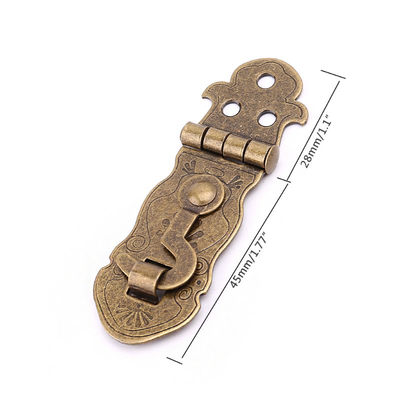Bronze Tone Wooden Box Toggle Lock Vintage Metal Buckle Antique Hasp Latch HX6D