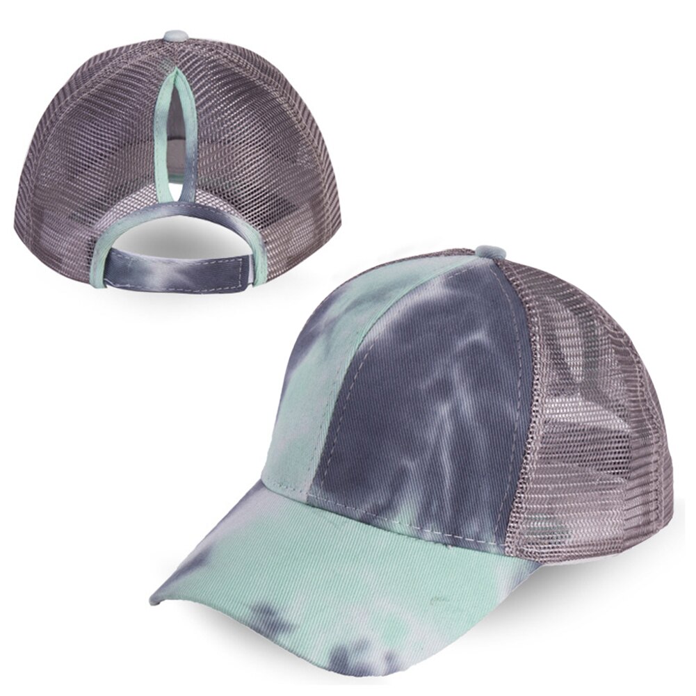 Tie Geverfd Paardenstaart Baseball Cap Mesh Ponycap Snapback Vrouwen Mannen Verstelbare Zomer Outdoor Fietsen Sport Casual Zonneklep Hoed: Grijs
