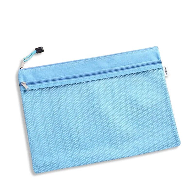 Bolsa de lona con cremallera A4, organizador de papel para documentos, bolsa protectora de almacenamiento, papelería, 2 capas, resistente al agua, novedad, 1 ud.: blue