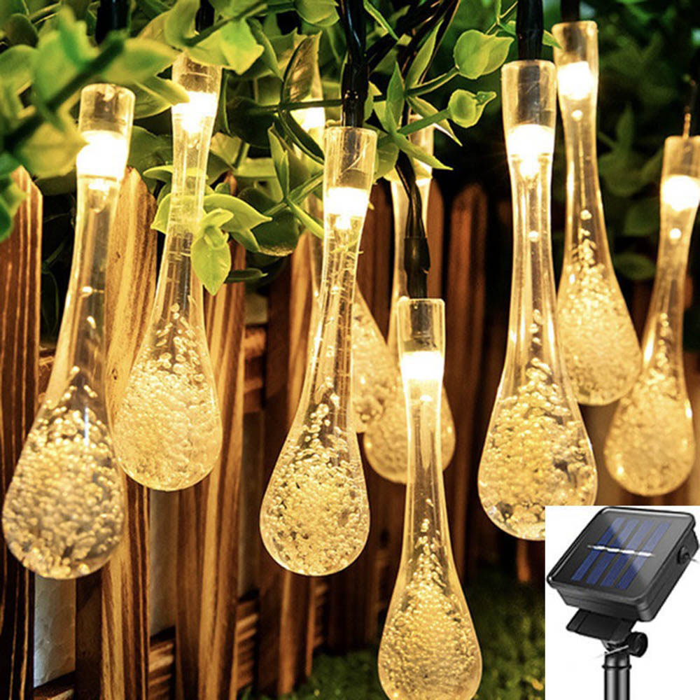 6m Wasser tropfen Solar- Lichterkette führte wasserdichte Außen dekoration Blumenkranz bunte Lichter Gebühr Weihnachten Hochzeits feier g