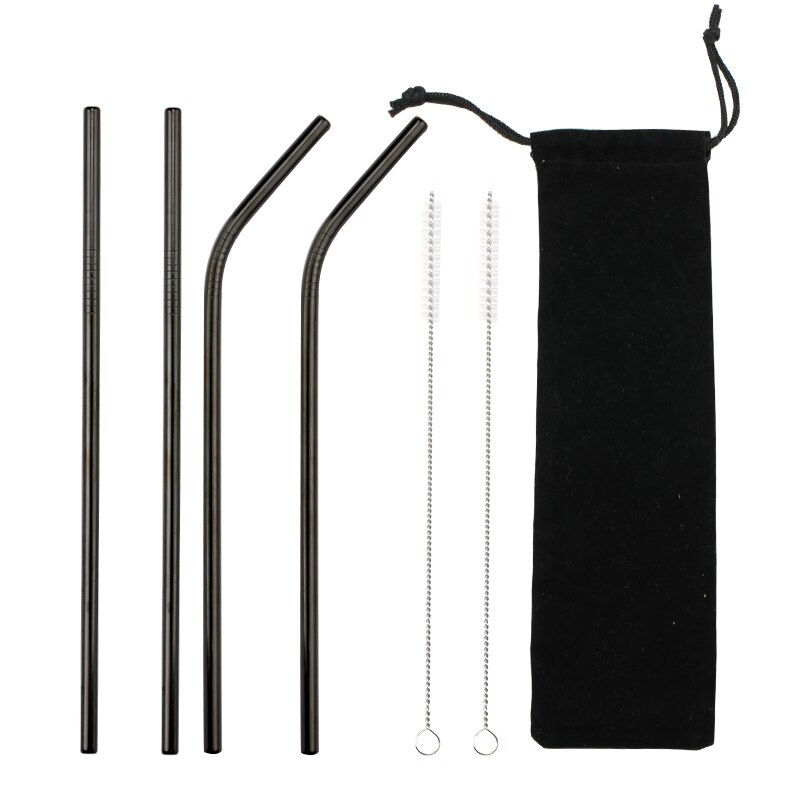 2/4 stücke Edelstahl Stroh Wiederverwendbare Metall Trinken Stroh Mit Reiniger Pinsel Für Heimat Party Barware Bar Zubehör: B5 Schwarz(4Stck)