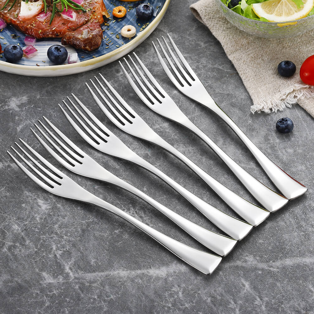 Juego de tenedor de cena de acero inoxidable, 4 colores, negro, oro rosa, tenedor para postre, vajilla, pulido con espejo, apto para lavavajillas, 6 uds.