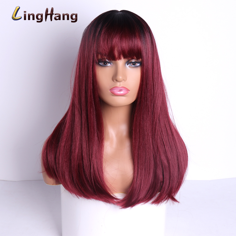 LISI CAPELLI Medio Parrucca Capelli Lisci con Frangetta Miscela Ad Alta Temperatura Dei Capelli Sintetica Resistente Bianco/nero Delle Donne: 4/27HL