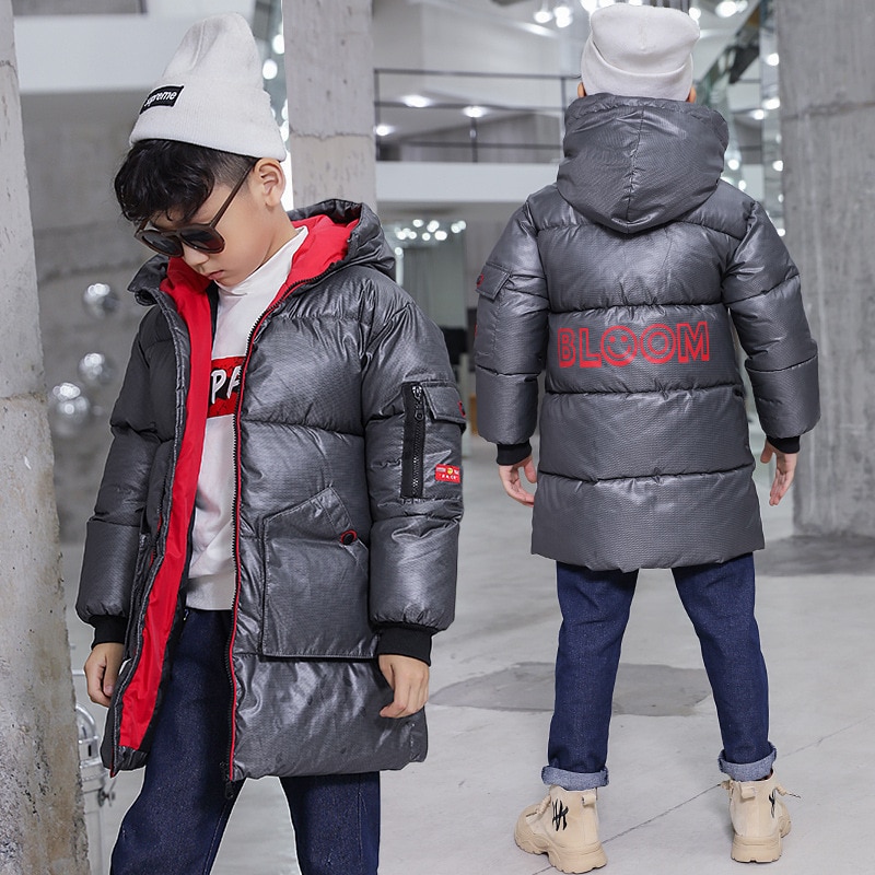 Boys Casual Hooded Parkas Baby Kids Children Winter Thick Warm Long Coat Outerwear