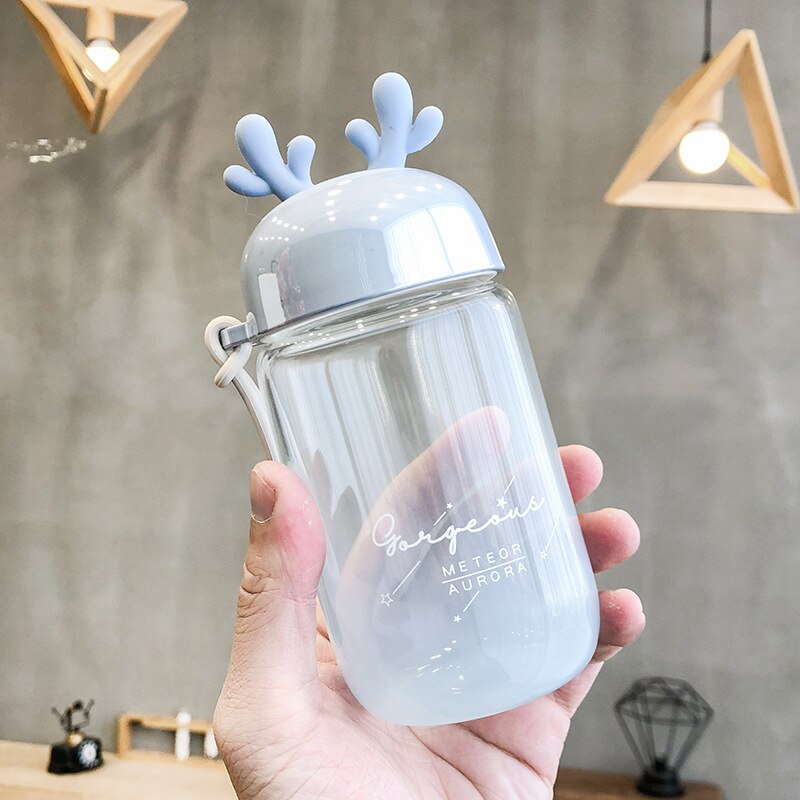 Gradient hjorthorn 300ml söta vattenkopp barns resande vattenkopp färgglada flickor: Blå