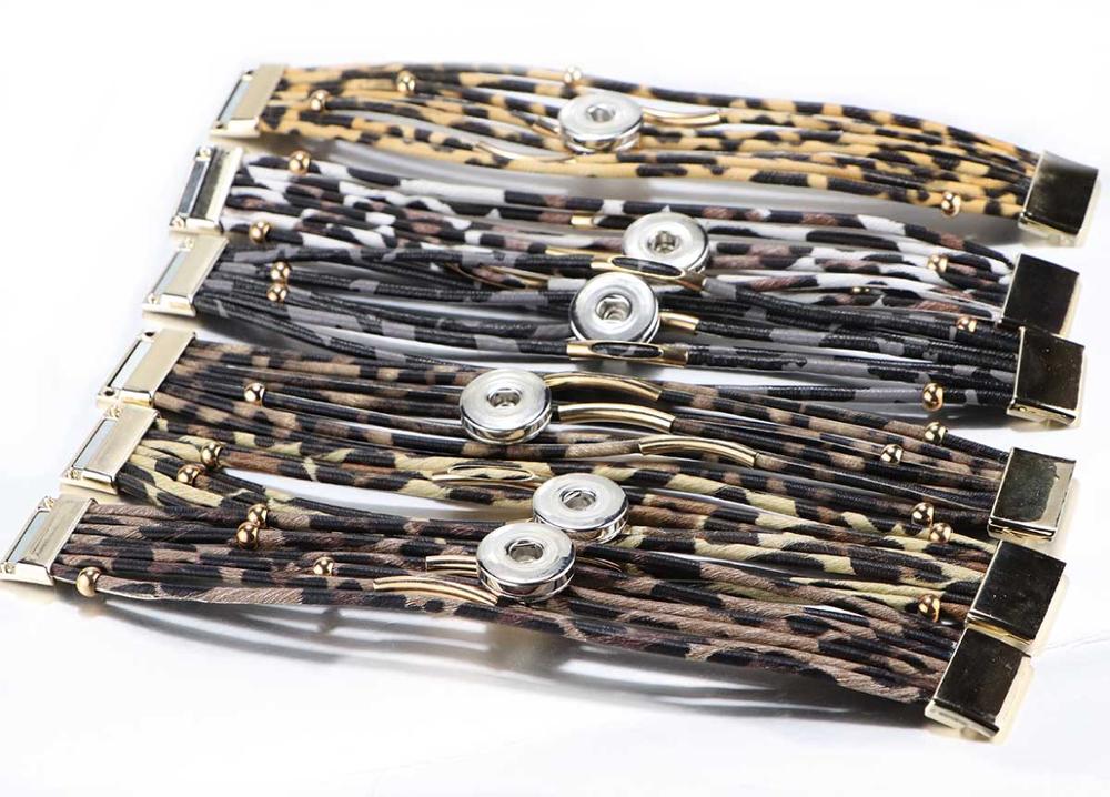 Snap fastener jewelry, 18mm snap fastener bracelets, punk multilayer leather leopard print, magnetic buckle bracelet, bracelet snaps jewelry
