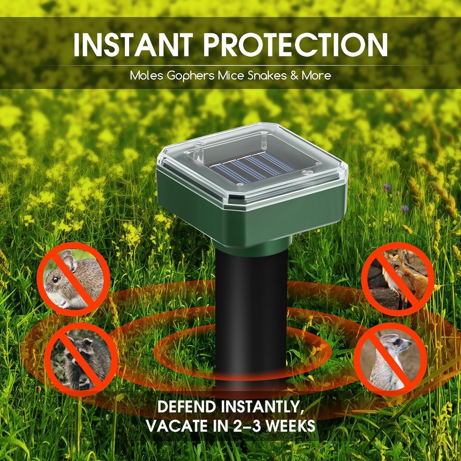 Mole Repellent Solar Powered 4 Packs Ultrasonic Solar Snake Repeller for Garden, Waterproof Vole Deterrent Repels Mole Gopher