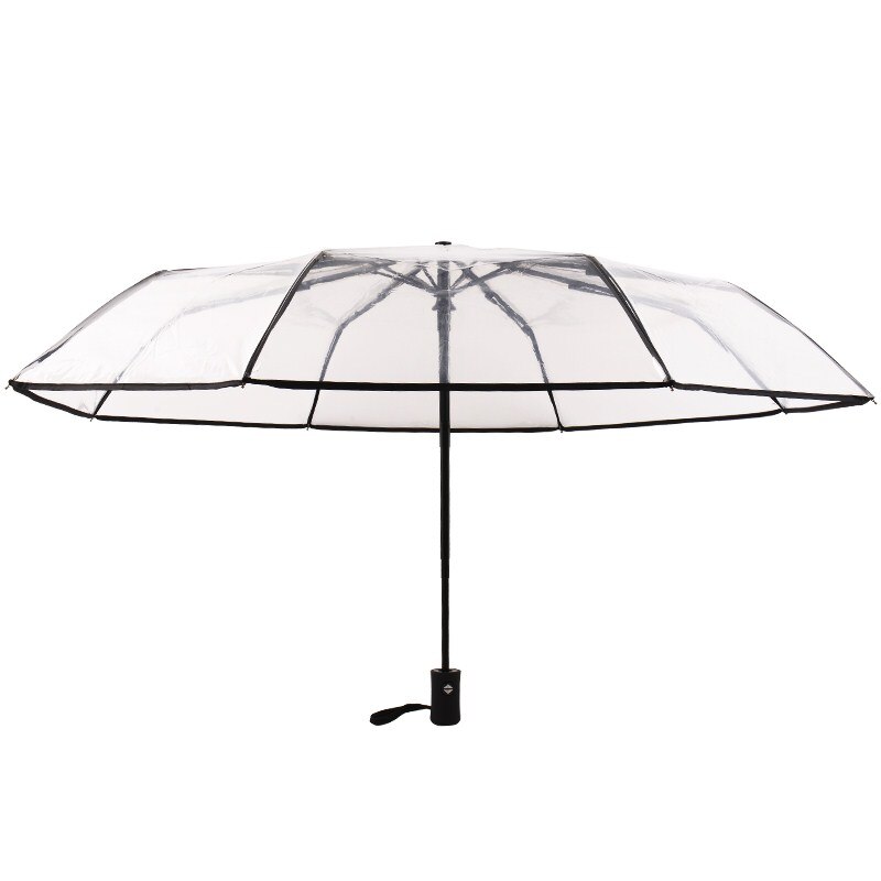 Fancytime gennemsigtig automatisk paraply til kvinder og børn i diameter 93 cm tre foldbare vindtætte solrige og regnfulde paraplyer: Sort