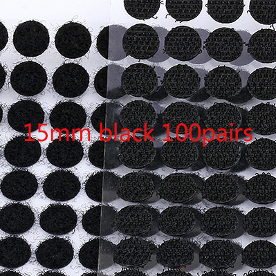 Multicolor 15Mm Dots Stickers Klittenband Dubbele Stok Zelfklevende Tape Nylon Sluiting Tape Thuisgebruik 100Pairs: 15mm black