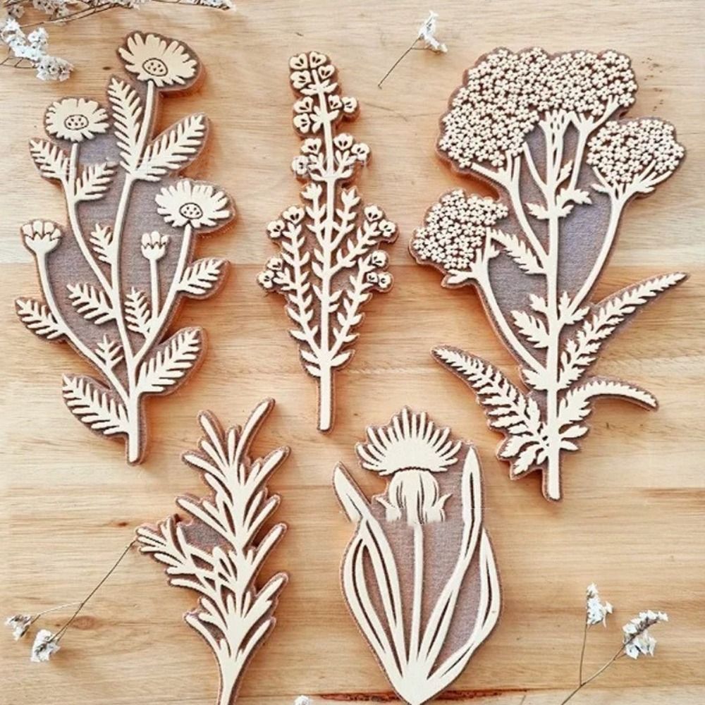 Floral Stamps Wooden Plant Stamp Decorative Handmade Flower Art Craft Wood Stamps Scrapbooking Paper Herbarium Stamp