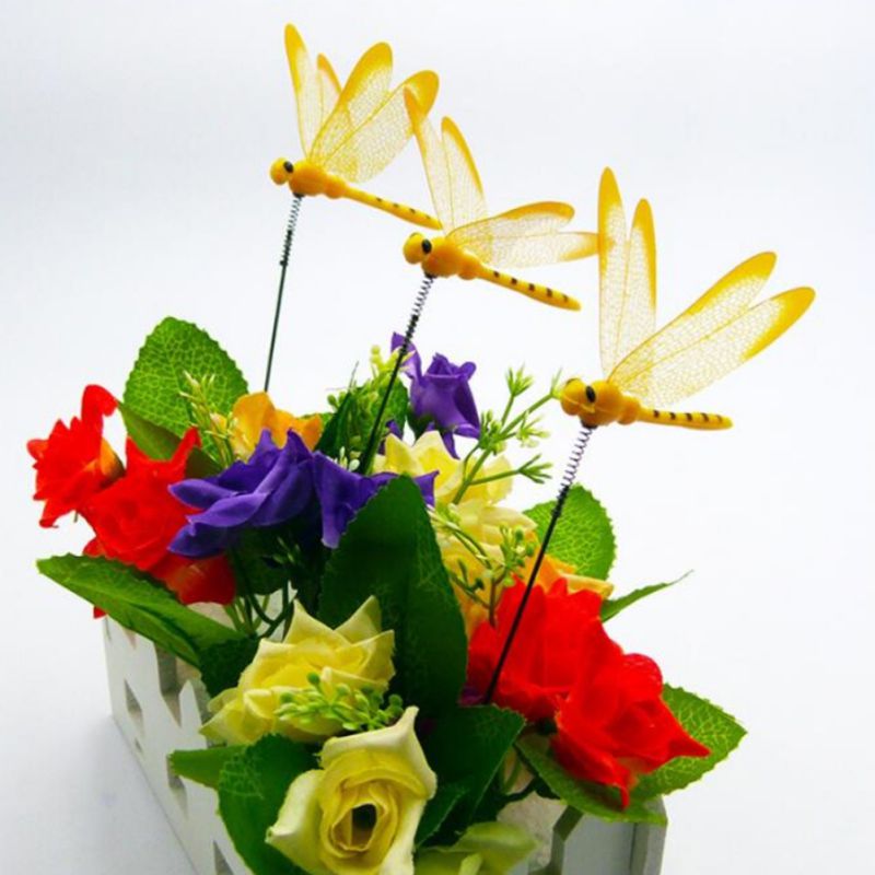 3D Dragonfly Garden Decoration Durable Artificial Dragonfly Garden Decoration Plant Lawn Decoration Outdoor ( 10pcs/Bag)