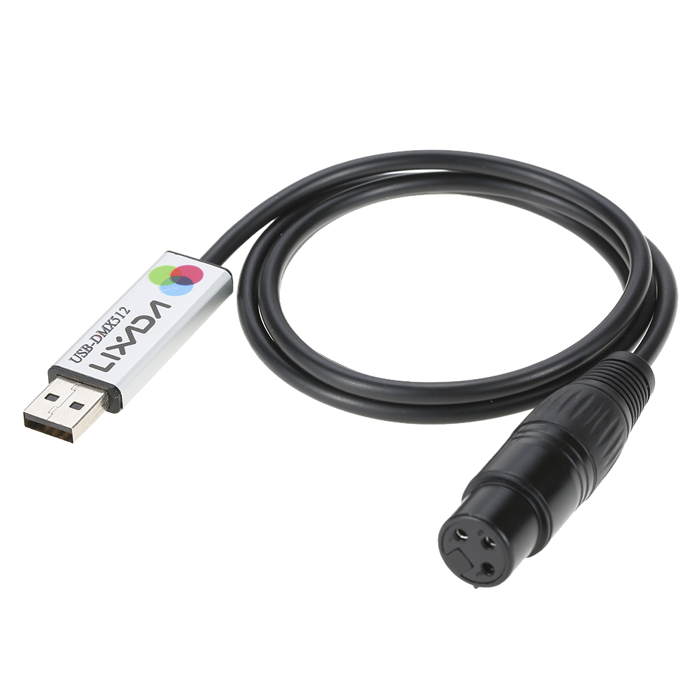 Lixada Adaptador de interfaz USB a DMX LED DMX512 Computadora PC Controlador de iluminación de escenario Atenuador