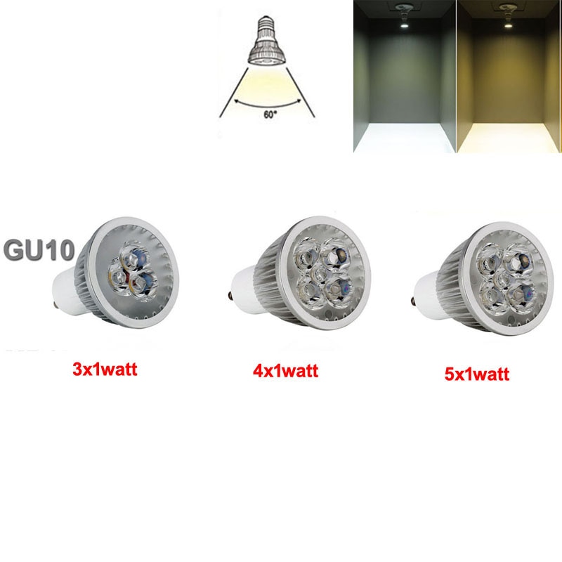 Led Spotlight Lamp Ac 85V-265V GU10 Base 3x1Watt 4x1Watt 5x1Watt Ultra Heldere 3W/4W/5W Led Lamp Voor Corridor Binnenplaats Lamp