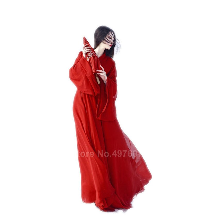 Oriental tradicional chinês hanfu vestido para mulher sólido vermelho plus size chiffon trajes de dança folclórica feminino do vintage tang terno: 2XL