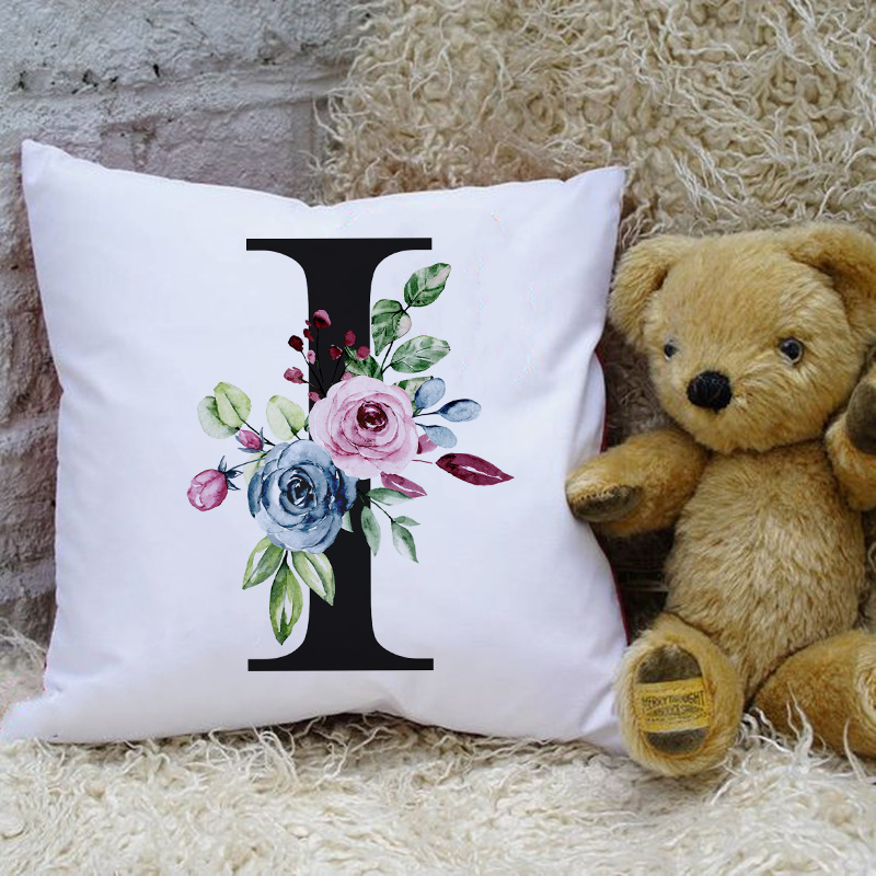 Woondecoratie Kussenhoes Eenvoudige Brief Bloemenprint Sierkussen Case Slaapkamer Woonkamer Decoratie Kussensloop Cojines: Z04007-DCCWH-