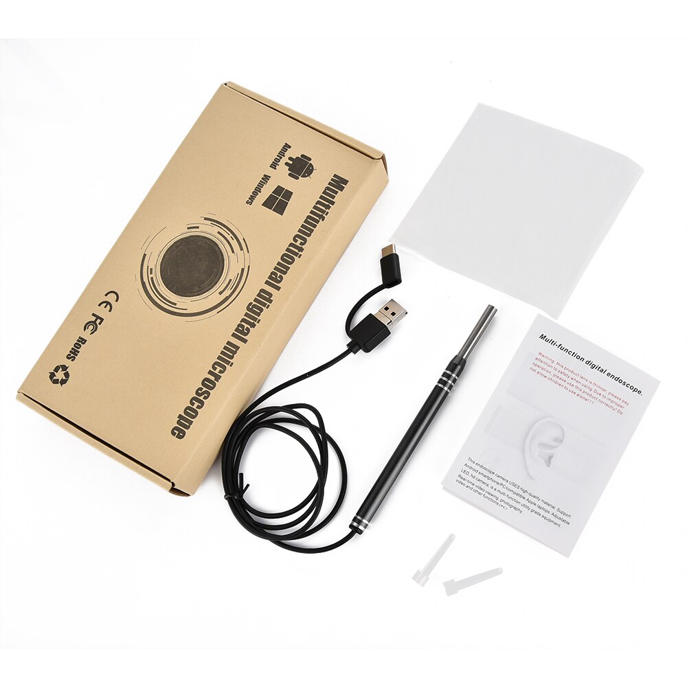 0.3MP Ear Endoscope 3 in 1 Mini Ear Camera HD Visual 5.5mm Waterproof Otoscope Multifunctional Ear Pick Cleaning Tool Android PC