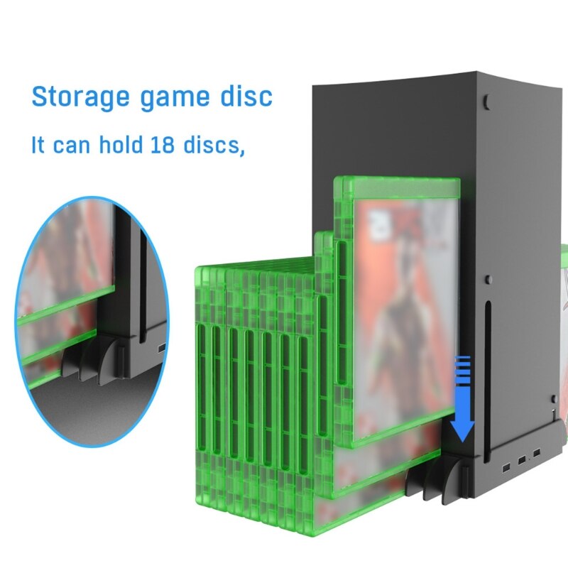 For XBOX Series X Vertical Cooling Fans Stand Game Console Multi-function Base Cooler Game Discs Storage T84D