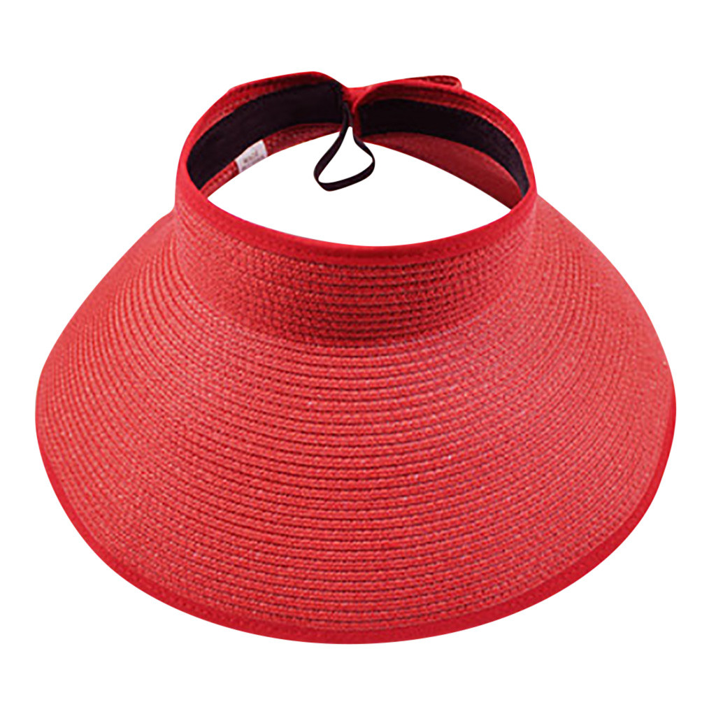 Women’s Summer Wide Brim Visor Hat Foldable Straw Sun Visor W/cute Bowtie Hat Sun Visors Hats For Women Ladies Leisure Cap: Rood