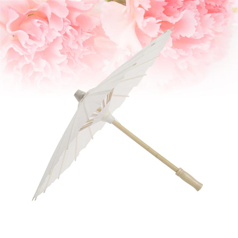 4 pièces papier blanc Parasol parapluie chinois japonais papier parapluie décoration de mariage (diamètre 30cm, poignée de parapluie aléatoire)