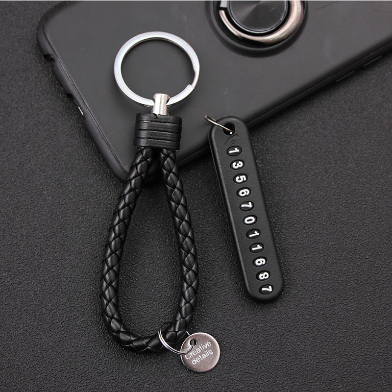 Llavero antipérdida para coche, número de teléfono, tarjeta de aparcamiento temporal, llavero, placa de número de teléfono, llavero, accesorios para llavero: black