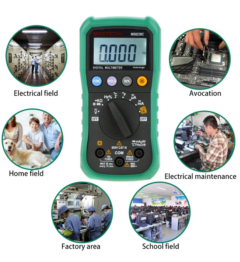 Mastech MS8239C Handheld Auto Range Digital Multimeter AC DC Voltage Current Capacitance Resistance Frequency Temperature Tester