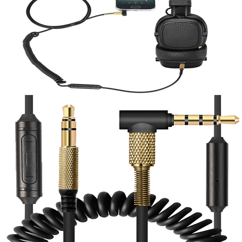 Cable de Audio de resorte para Marshall Major II 2 3, Cable de auriculares medio con micrófono, Control de volumen, accesorios para auriculares, nueva actualización