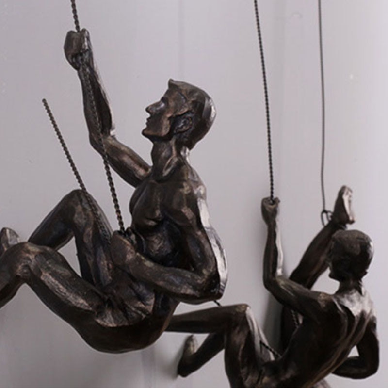 Industriell stil klättring man harts järn tråd vägghängande dekoration skulptur figurer retro staty dekor