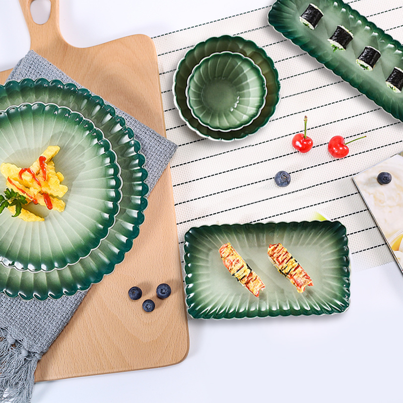 Kitchen Cutlery Set Nordic Creativity Deep Dish Dinner Plate Gradient Green Ceramic Plate Bowl Home Steak Western Food Tableware