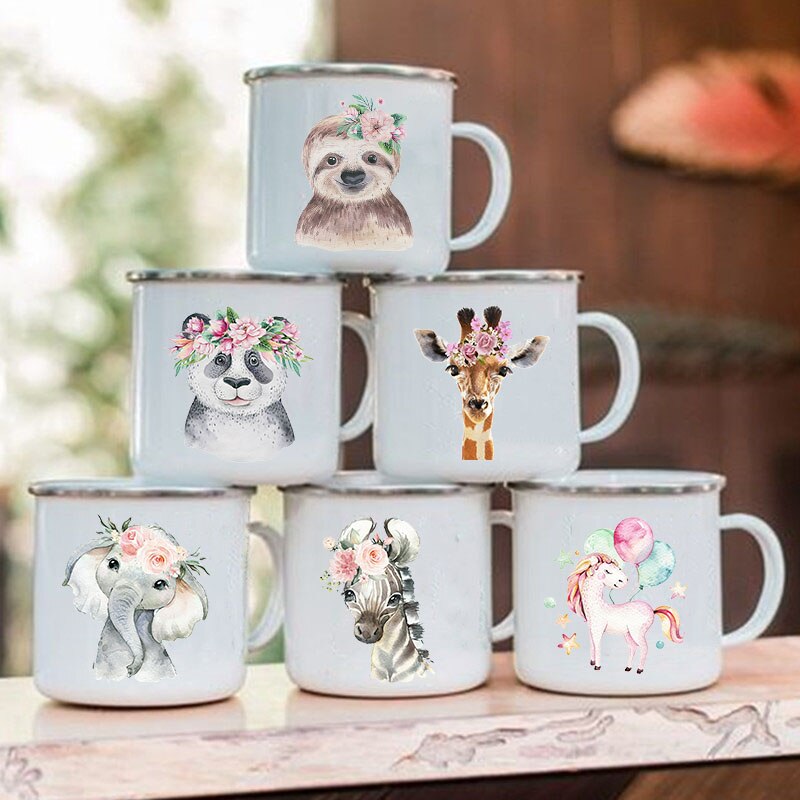Søtt dyr bokstavtrykk krus glass kaffe te kopp drikker dessert frokost melk kopp emalje krus håndtak drinkware