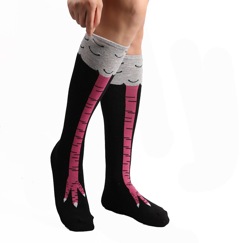 Kyllingeklo over knæet sokker til kvinder mænd 3d print sjove høje sokker jul: Rosenrød / L