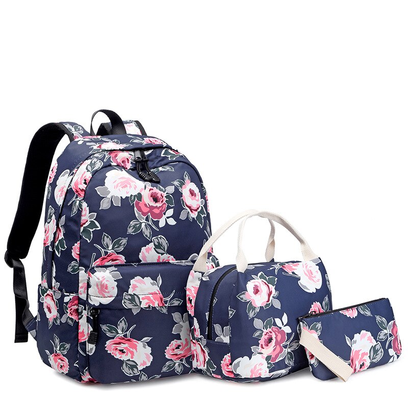 Meisjes Rugzak Bloem Printing School Rugzakken College School Tassen voor Tienermeisjes Boekentas Laptop Rugzak Travel Dagrugzak: Royal Blue Set