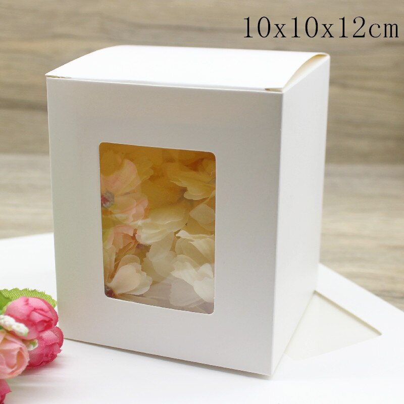 Boîte à fenêtre en papier 50 pièces 10x10x10 0/12/15cm, emballage de bonbons en papier kraft/blanc avec fenêtre, emballage de fournitures de fête,: white 10x10x12cm